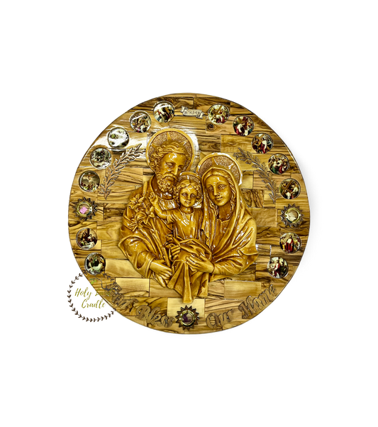 Olive Wood Holy Family with 14 Stations