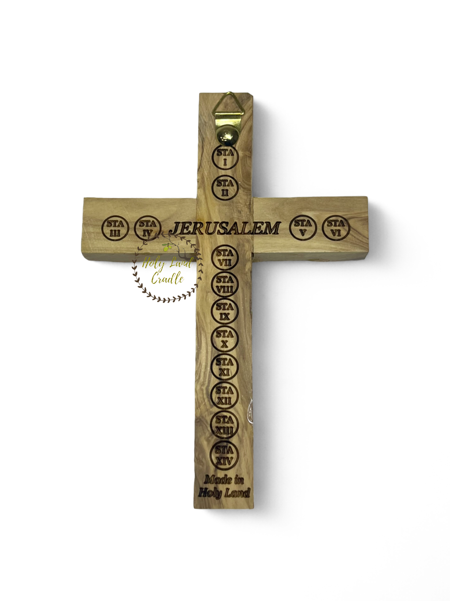 Olive Wood "Gold Bless Our Home" on a cross