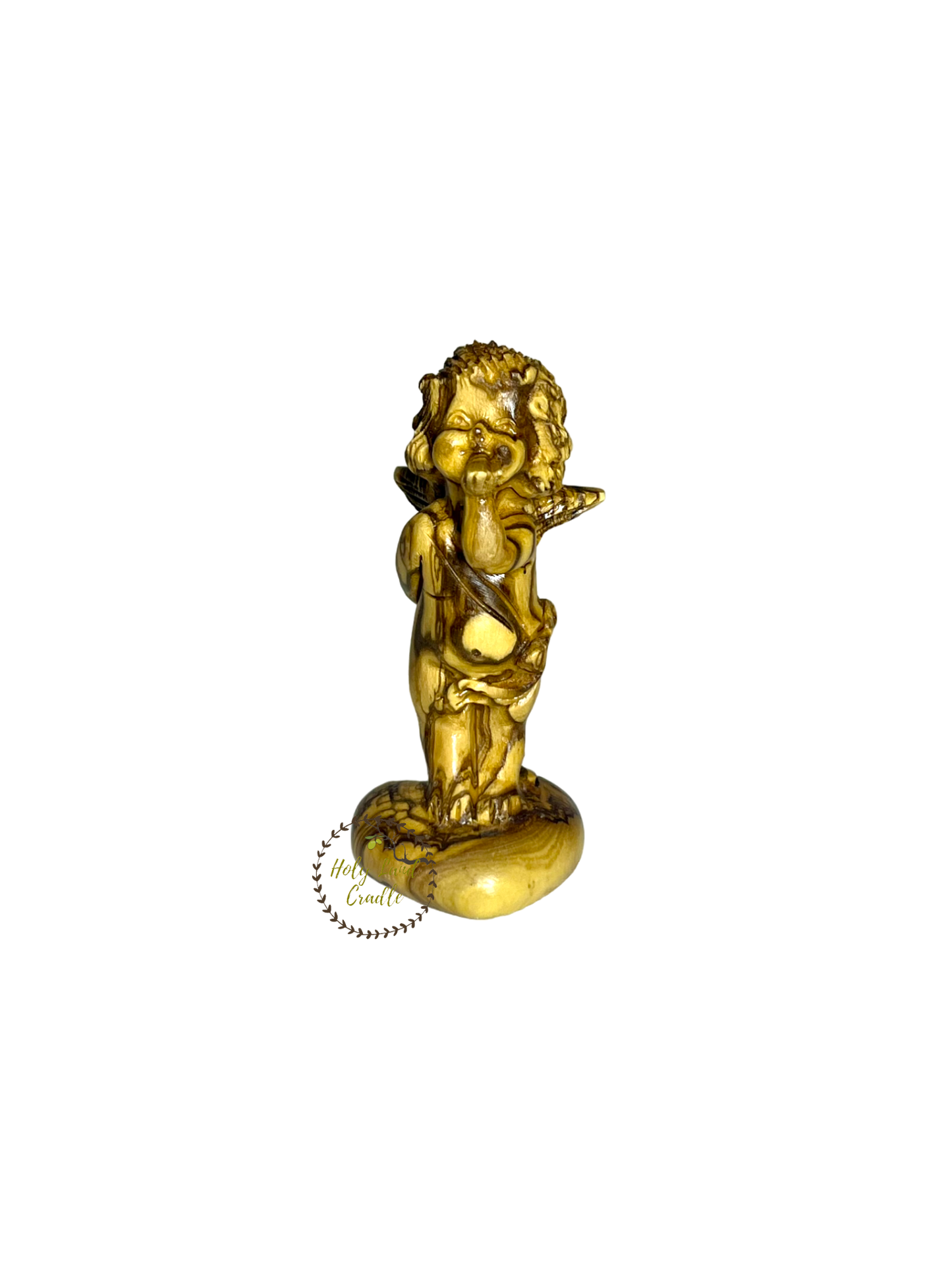 Olive Wood Carved Angel Blowing