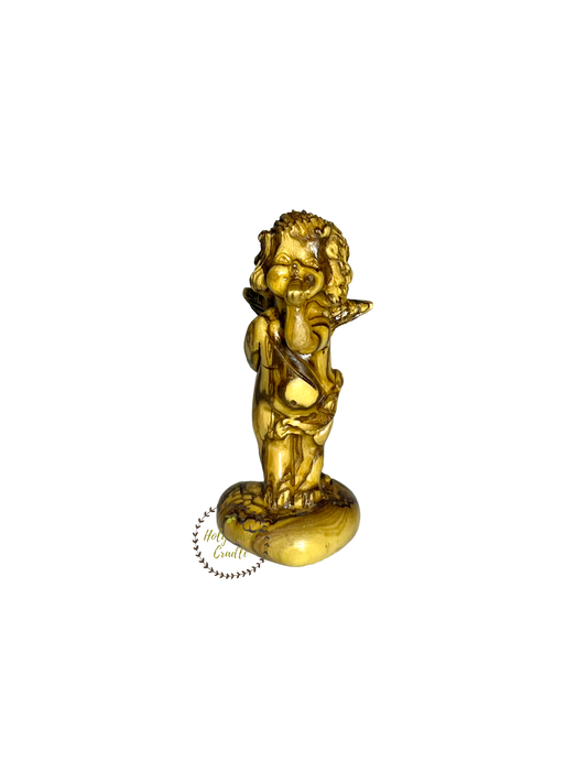 Olive Wood Carved Angel Blowing
