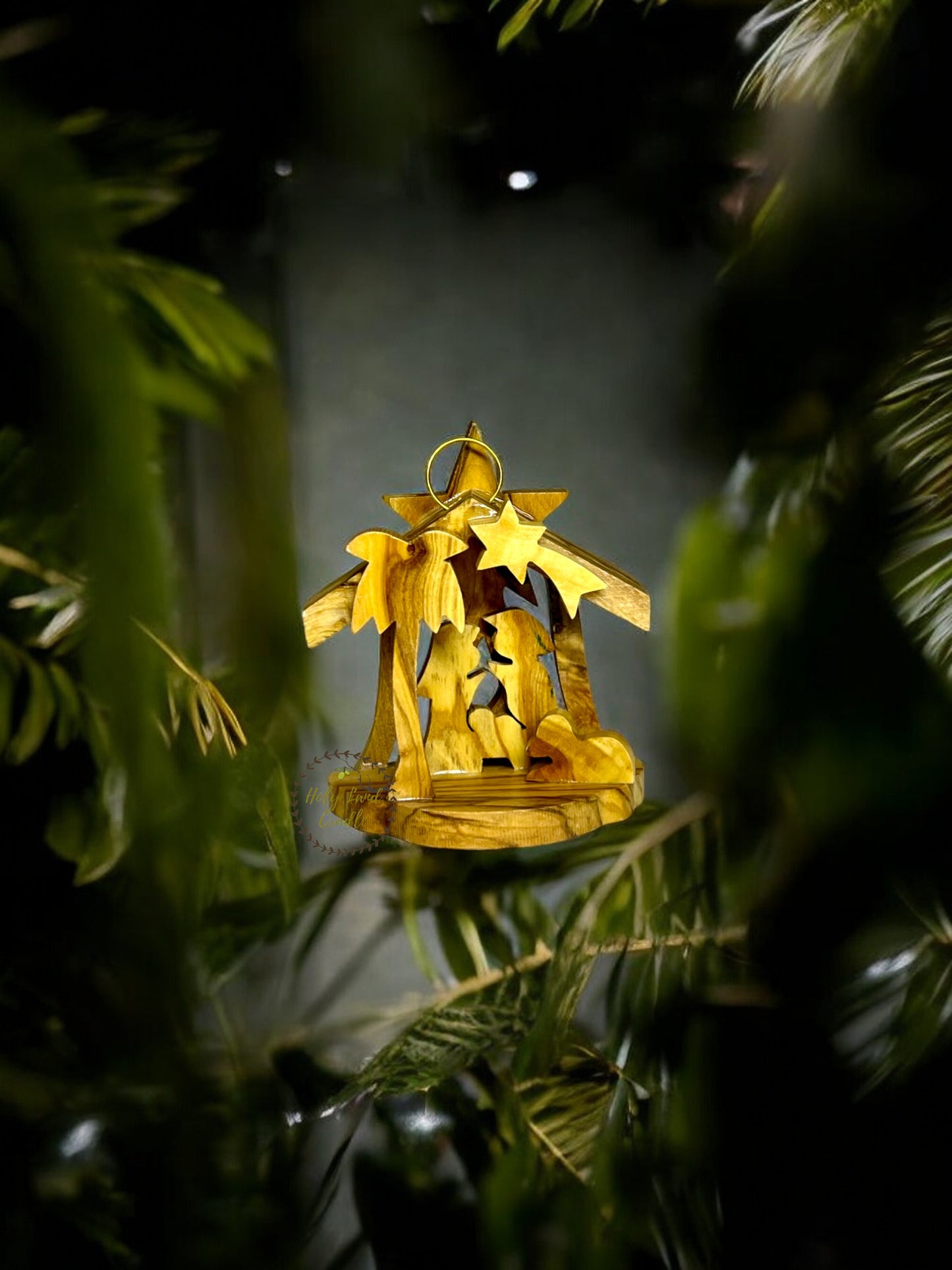 Olive Wood Ornament with Bell & Star Shape Wall