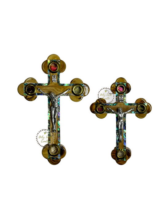 Olive wood With Mother of Pearl Frame wall Cross with Corpus