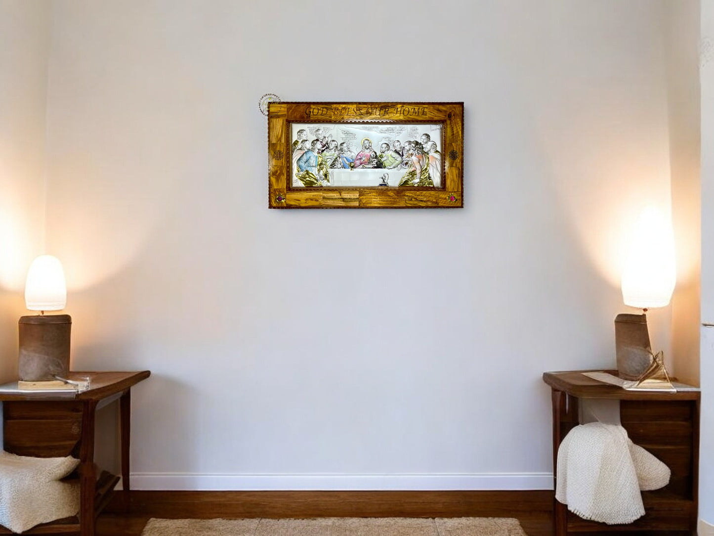 Olive Wood Last Supper Silver with Our Father Prayer Engraved