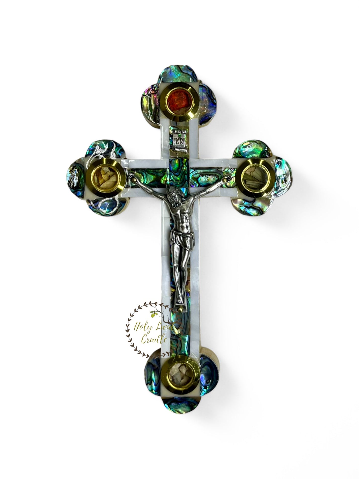 Olive wood With Mother of Pearl Cross with Corpus