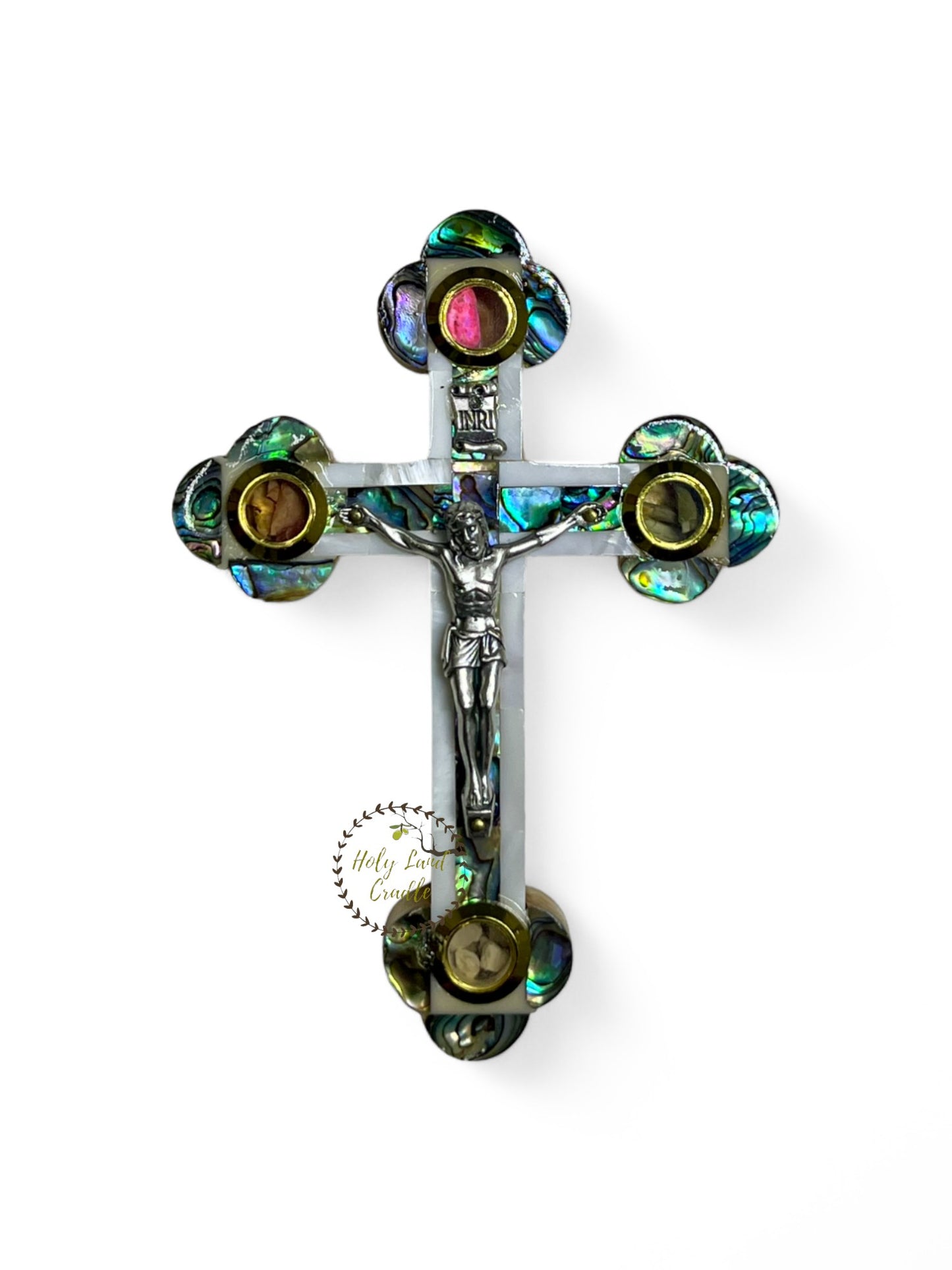 Olive wood With Mother of Pearl Cross with Corpus