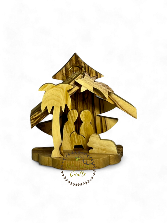 Olive Wood Ornament with Christmas Tree Shape Wall