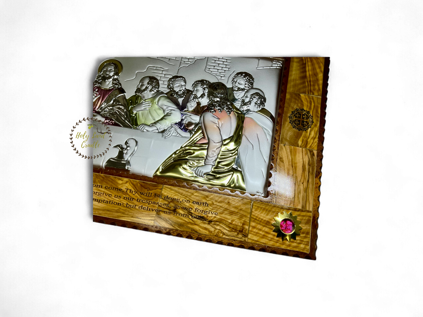 Olive Wood Last Supper Silver with Our Father Prayer Engraved