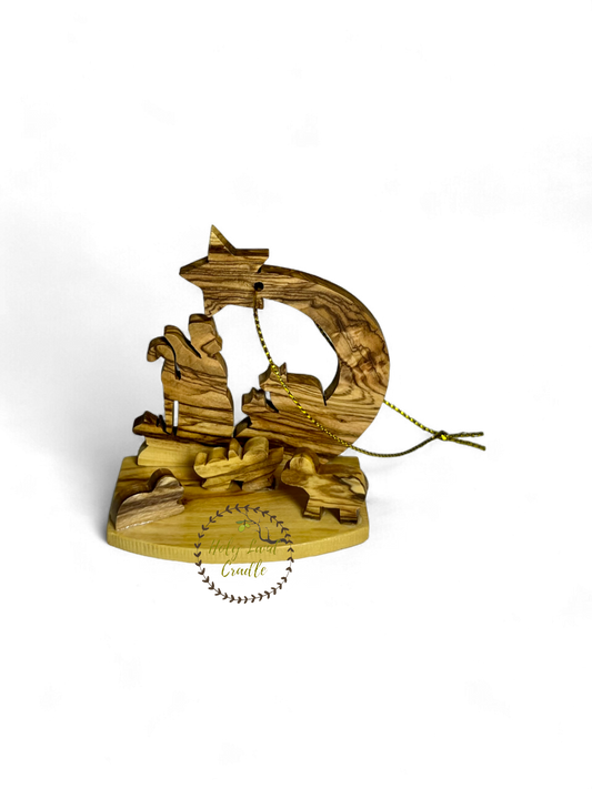 Olive Wood Ornament with Shooting Star