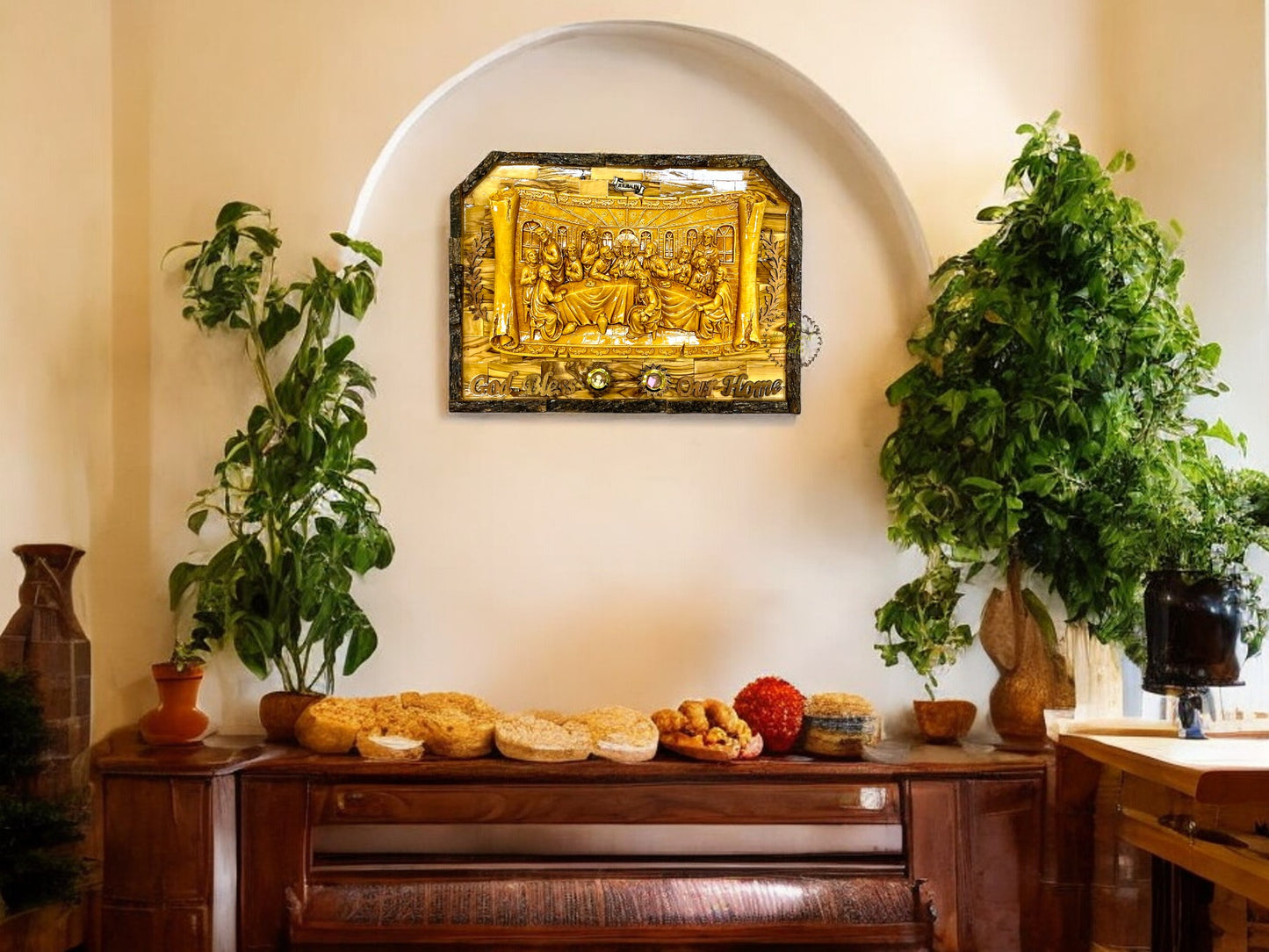 Olive Wood Last Supper With Natural Bark