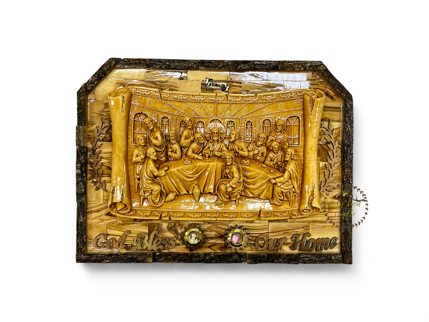 Olive Wood Last Supper With Natural Bark