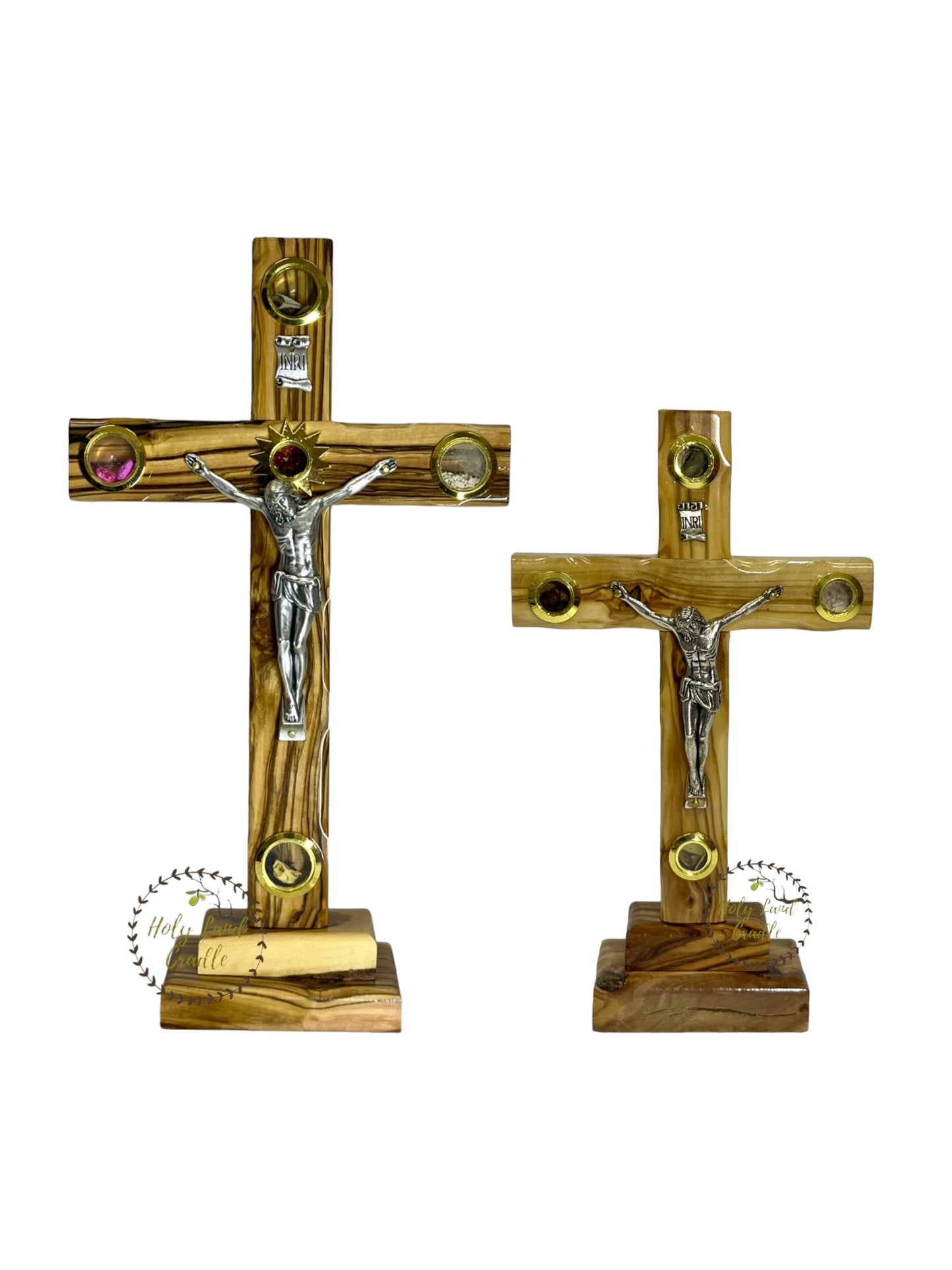 Olive Wood Cross With Corpus & 4 Glasses with Base