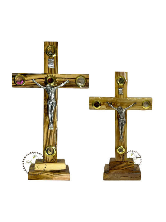 Olive Wood Cross With Corpus & 4 Glasses with Base
