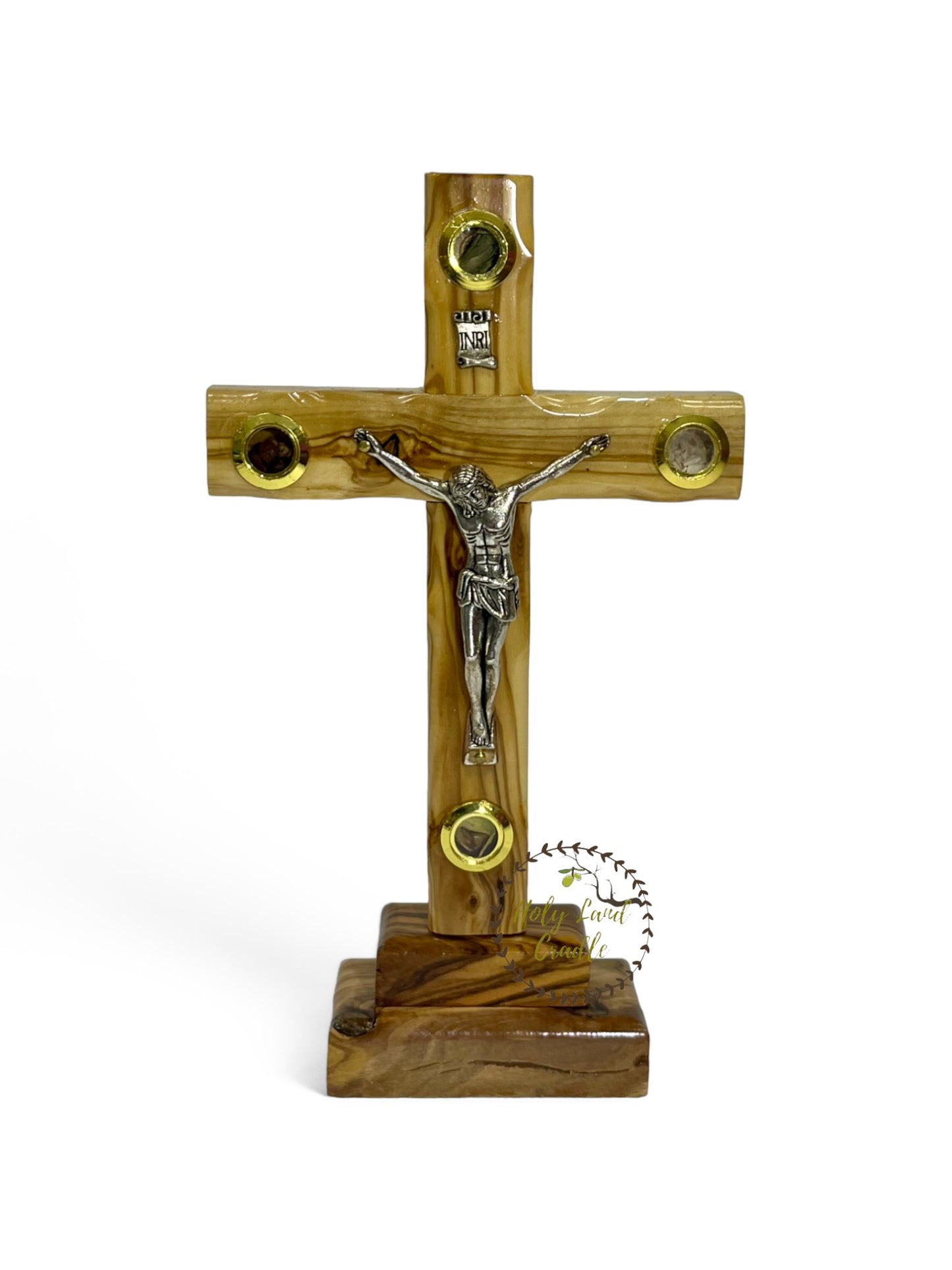 Olive Wood Cross With Corpus & 4 Glasses with Base
