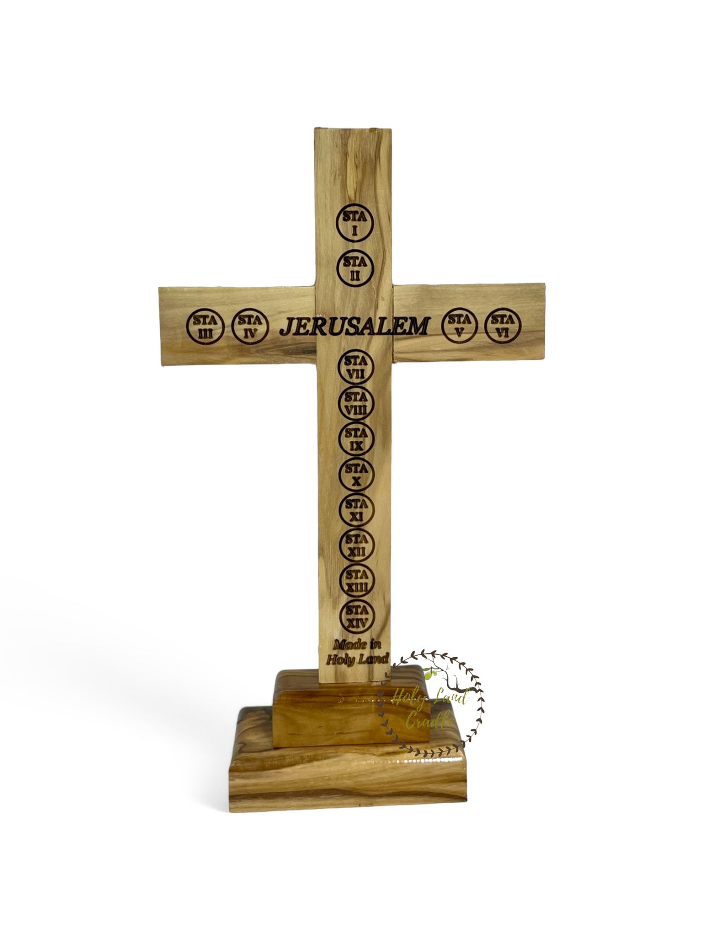Olive Wood Cross With Corpus & 4 Glasses with Base