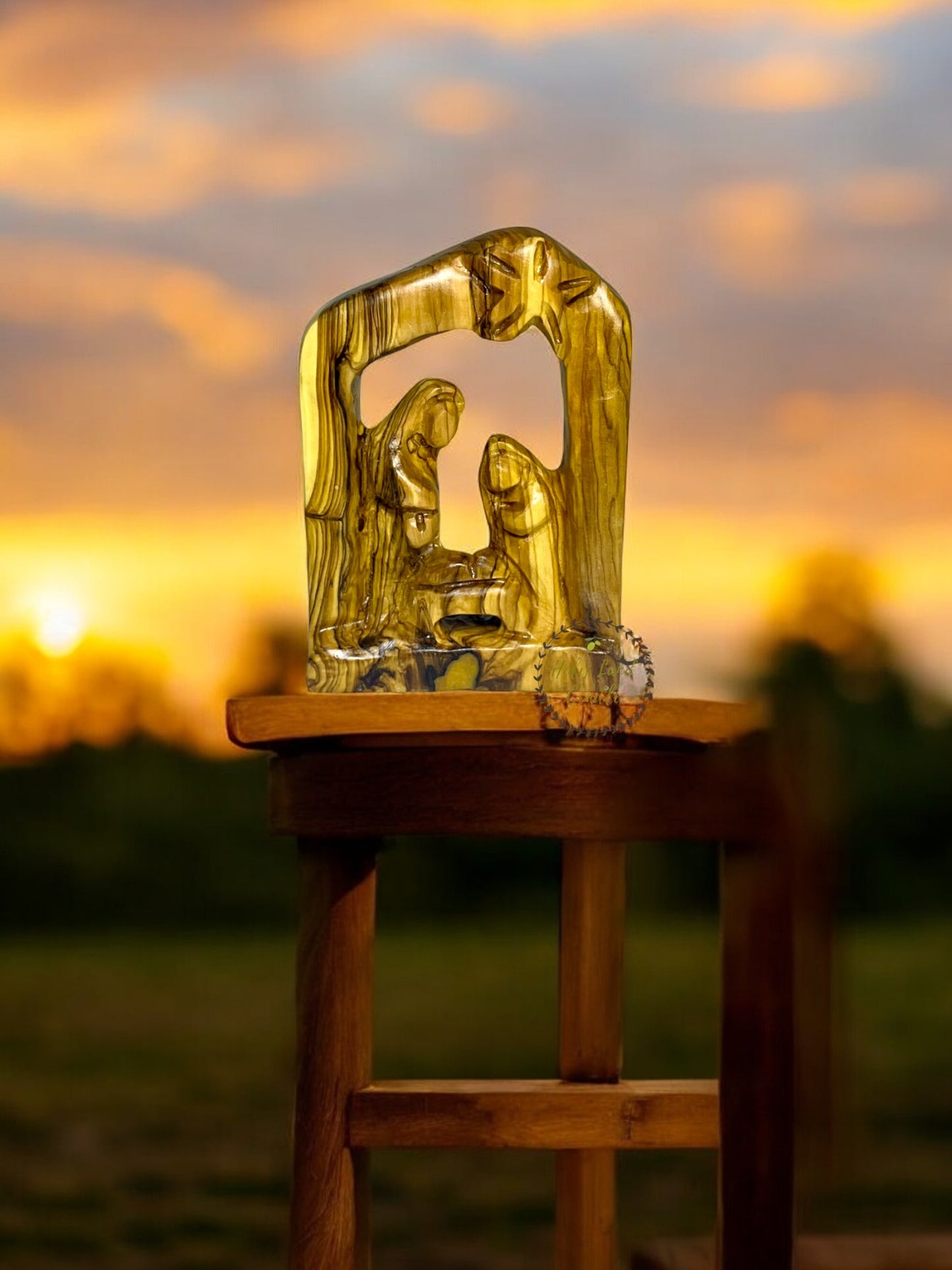 Olive Wood Holy Family In Door Shape