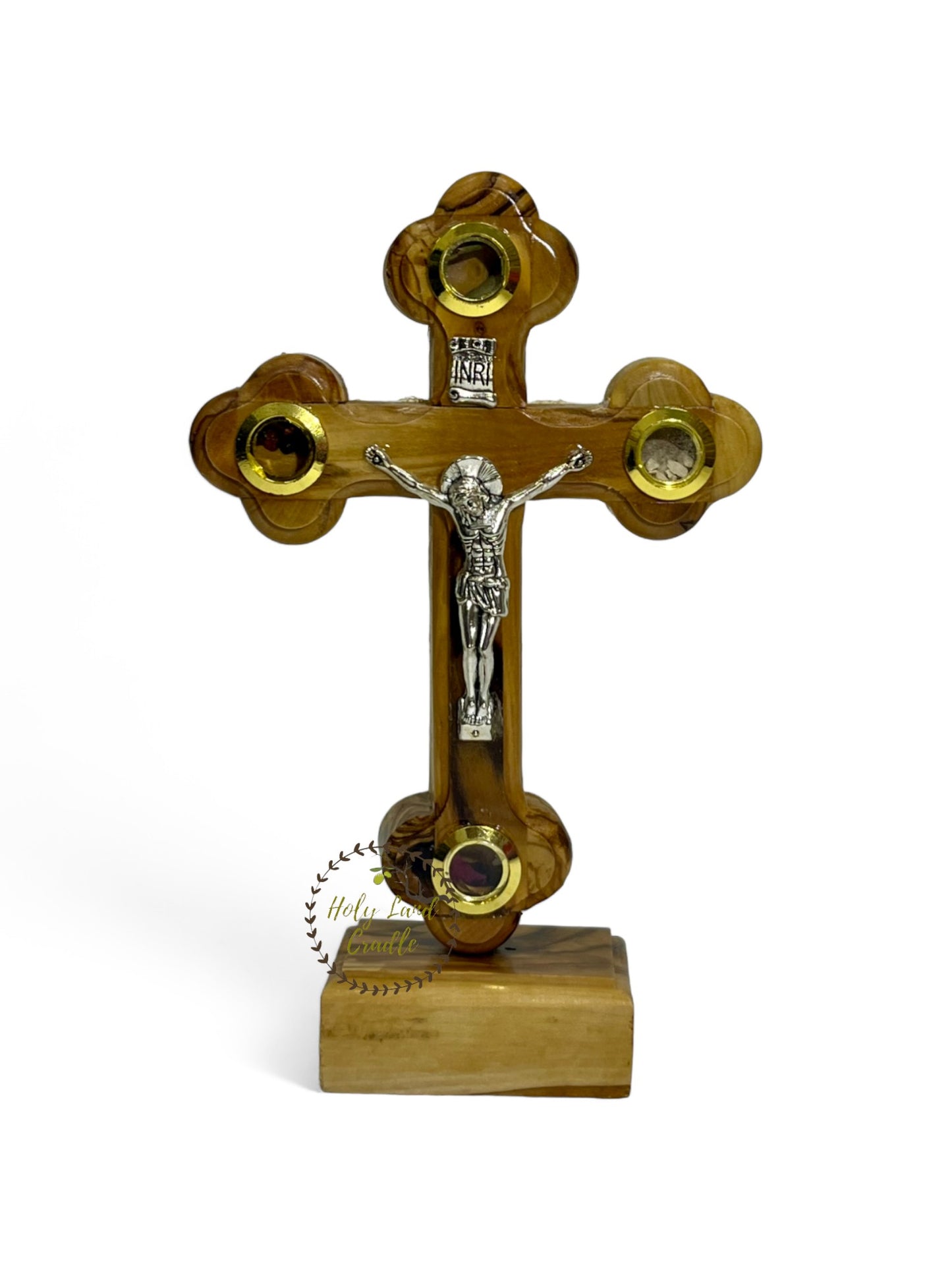 Olive Wood Cross With Corpus & 4 Glasses with Base