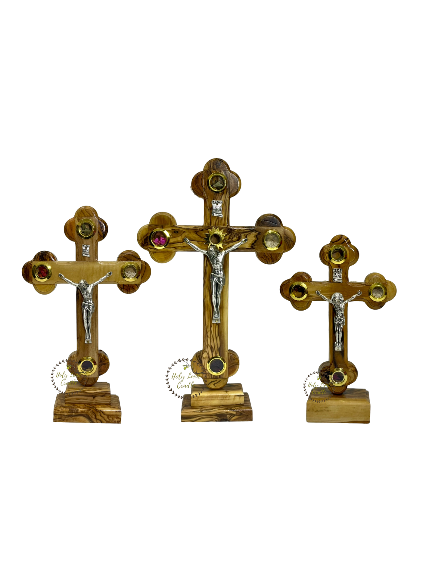 Olive Wood Cross With Corpus & 4 Glasses with Base