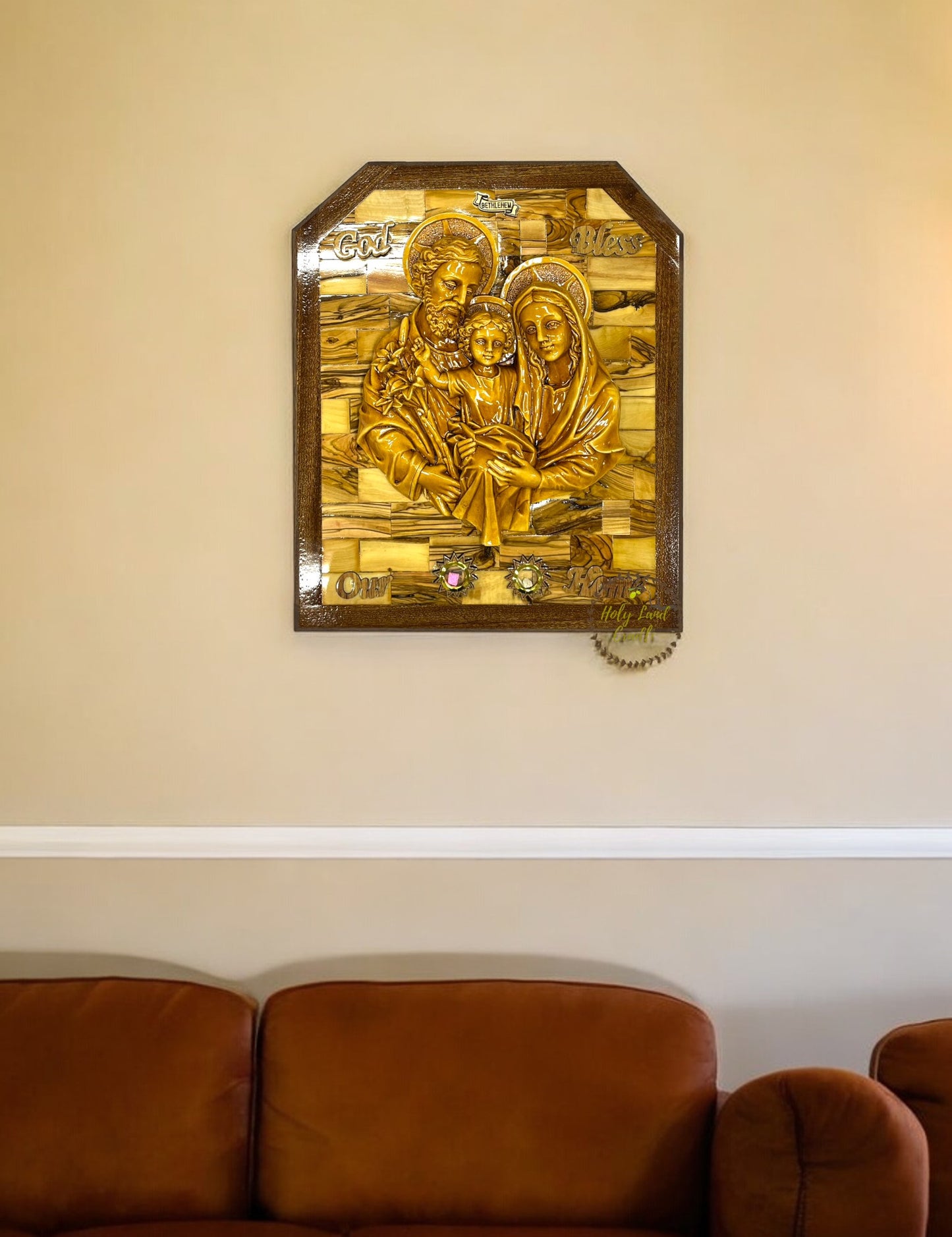 Olive Wood with Mahogany Wood frame Holy Family