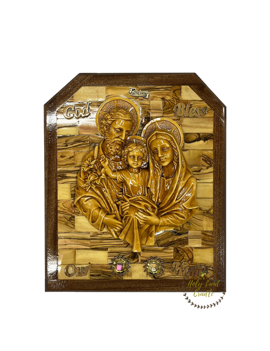 Olive Wood with Mahogany Wood frame Holy Family