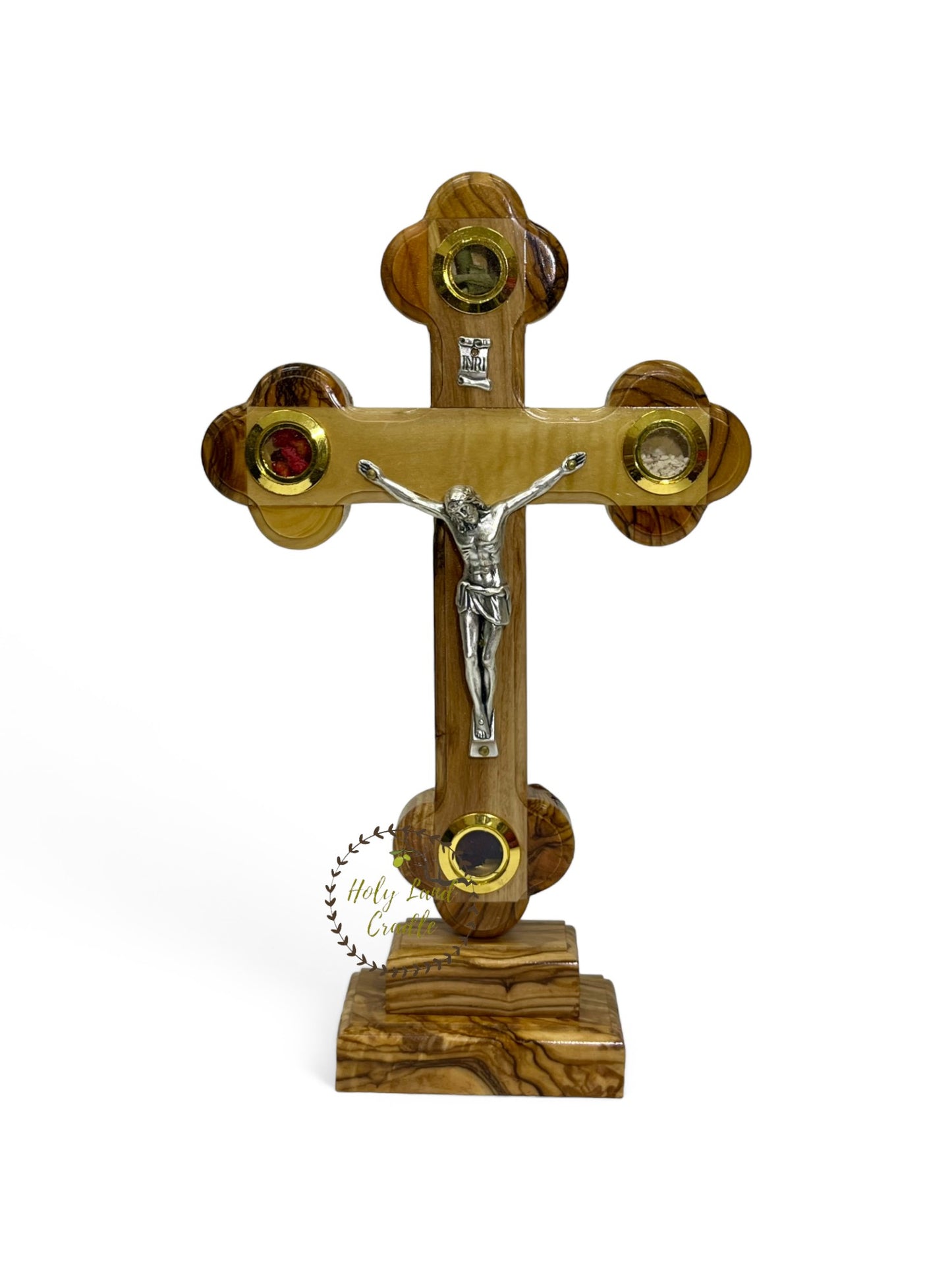 Olive Wood Cross With Corpus & 4 Glasses with Base