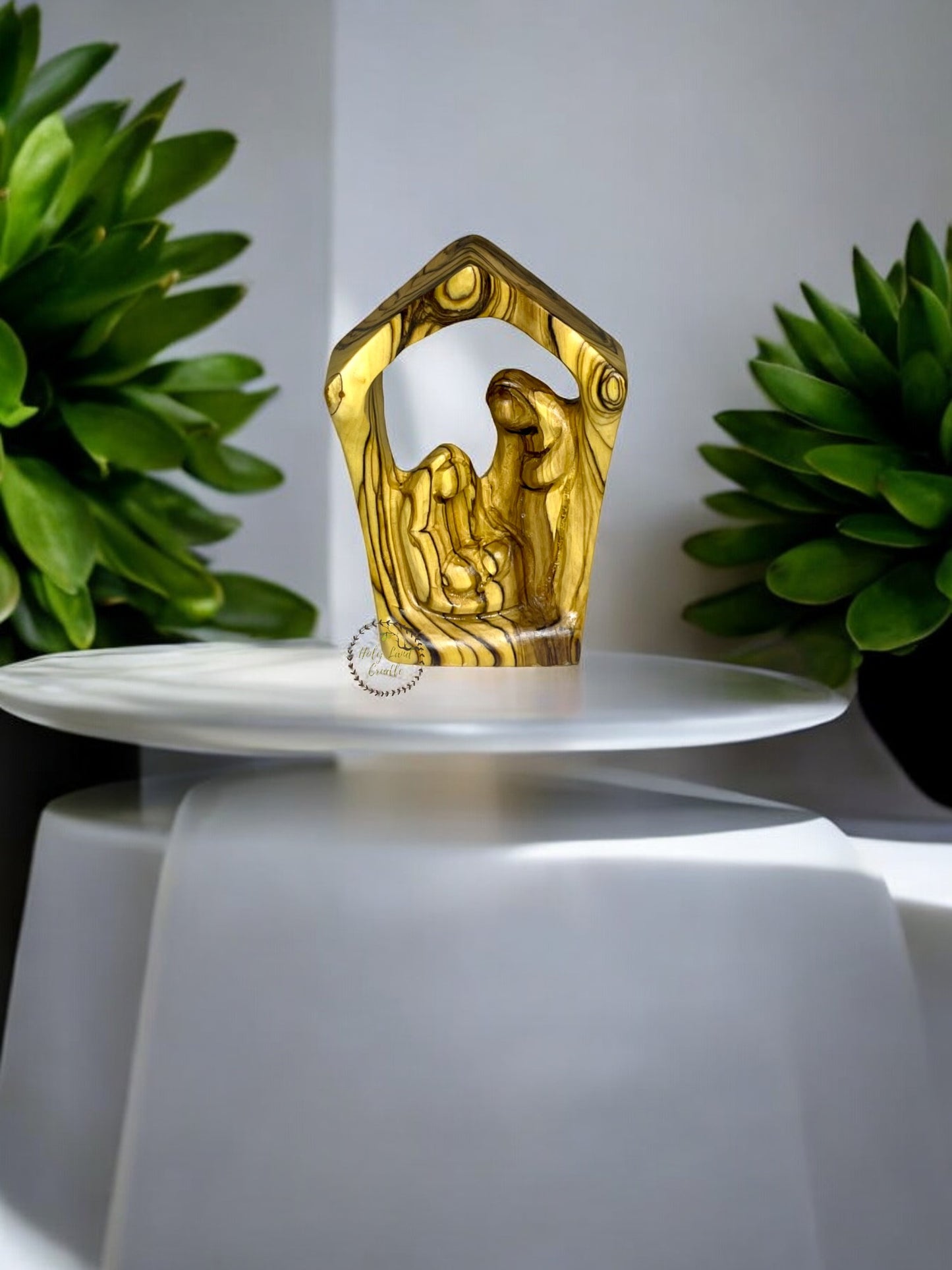 Olive Wood Holy Family In Nativity Shape