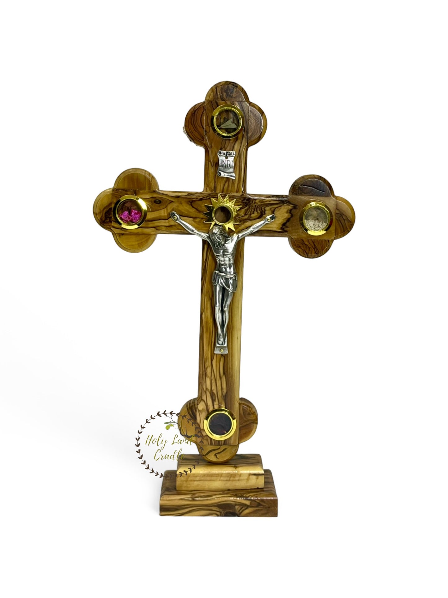 Olive Wood Cross With Corpus & 4 Glasses with Base