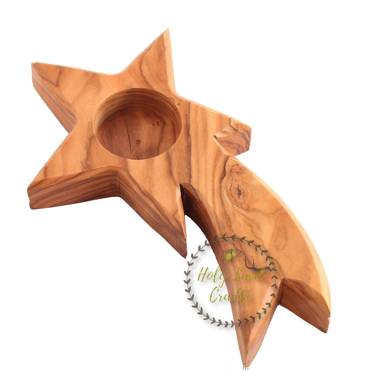 Olive Wood Shooting Star Candle  Holder