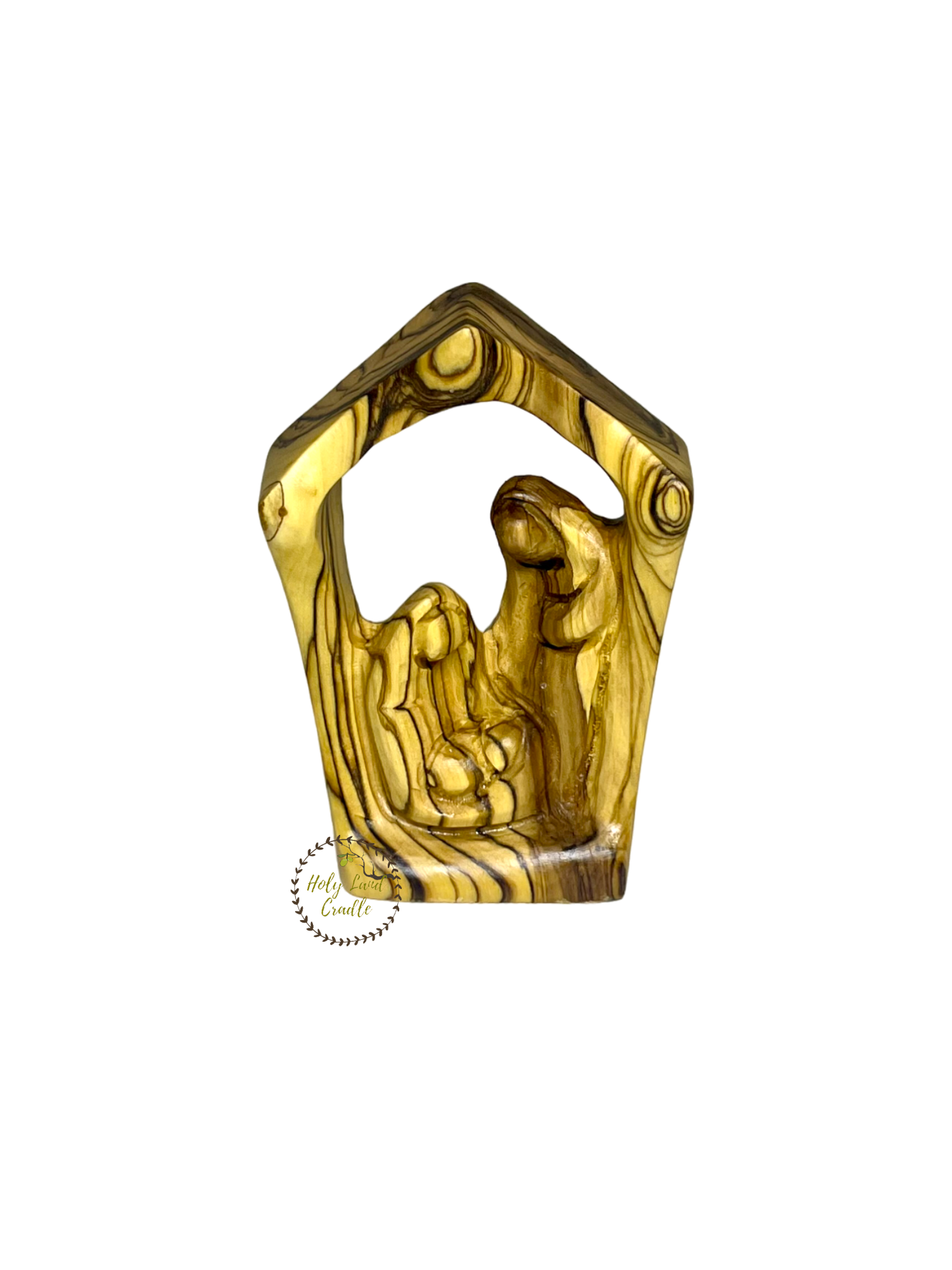 Olive Wood Holy Family In Nativity Shape