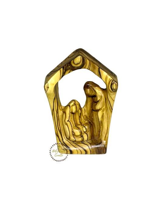 Olive Wood Holy Family In Nativity Shape