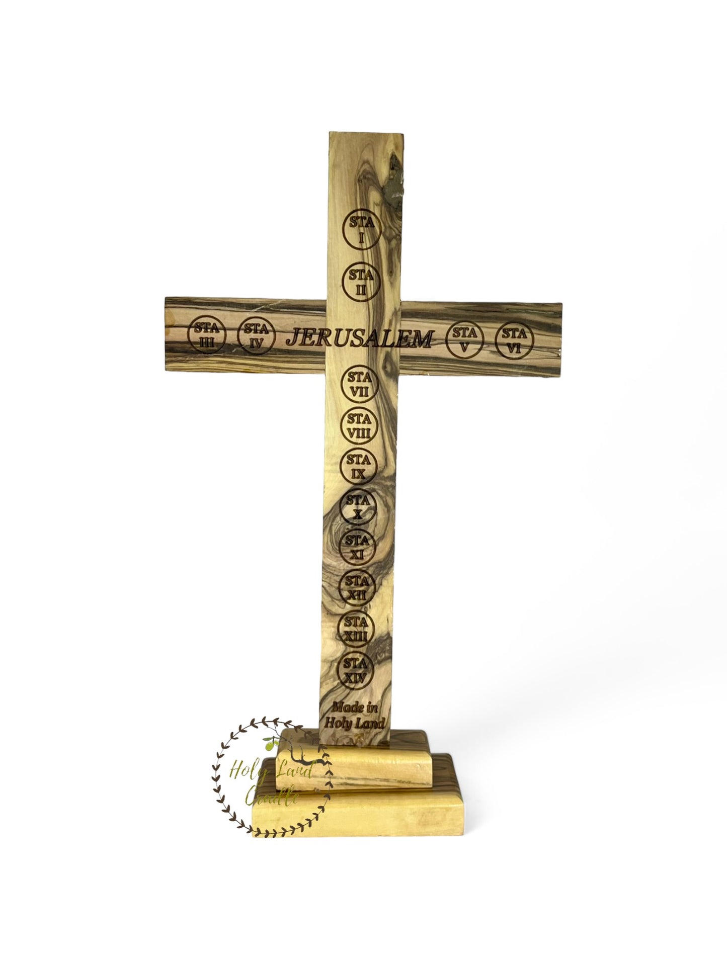 Olive Wood Cross With Corpus & 4 Glasses with Base