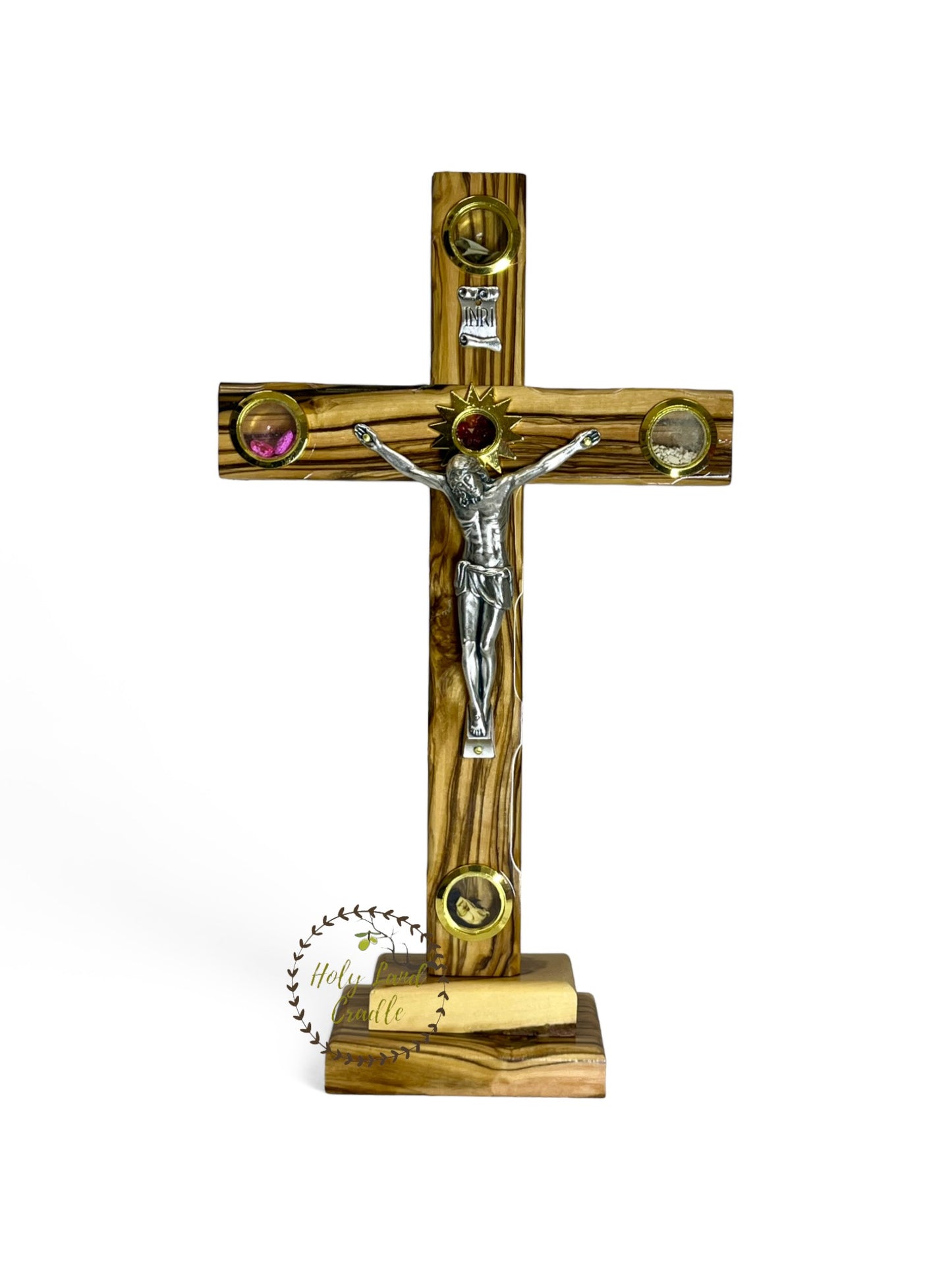 Olive Wood Cross With Corpus & 4 Glasses with Base
