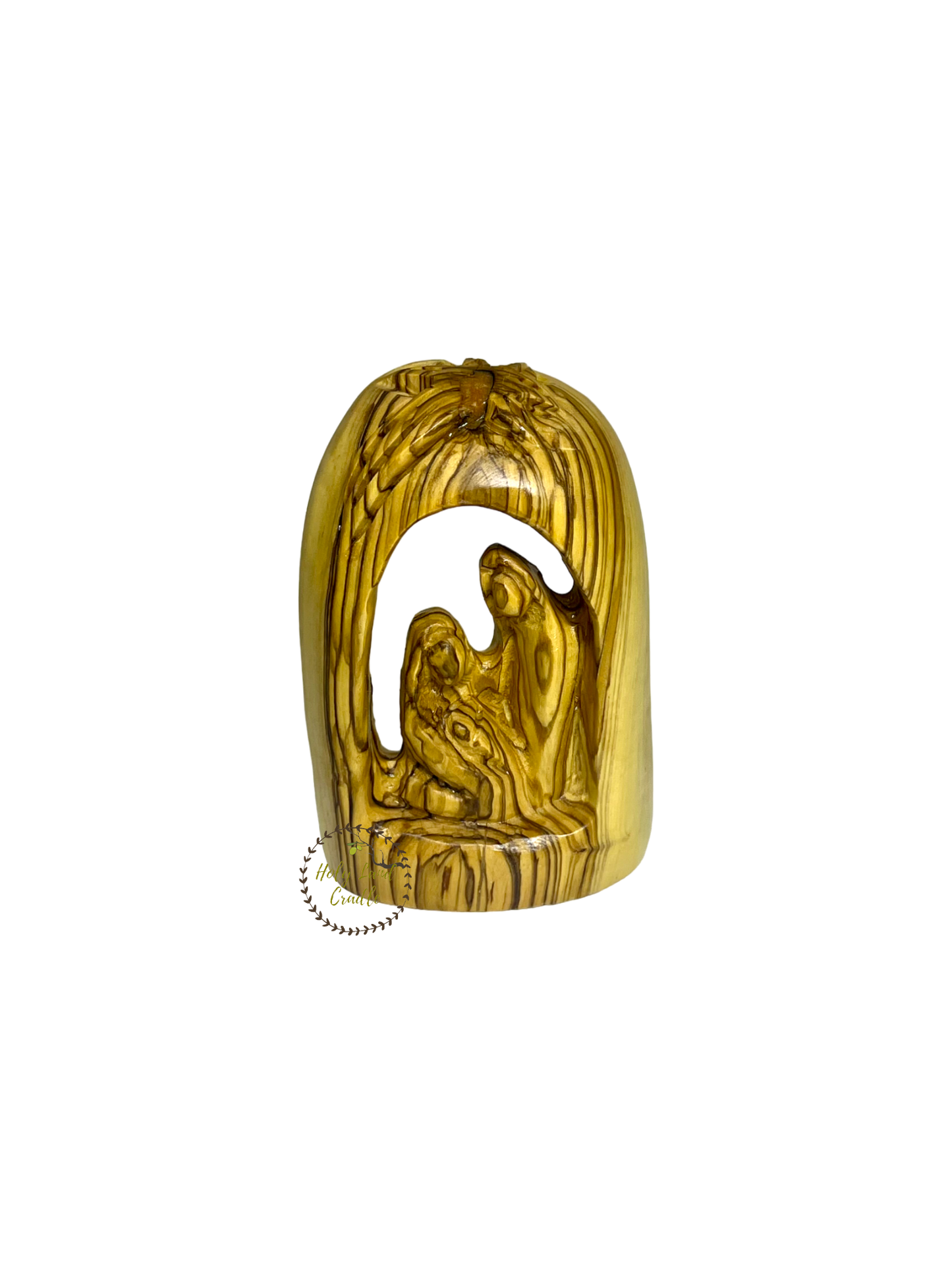 Olive Wood Holy Family in Bell Shape
