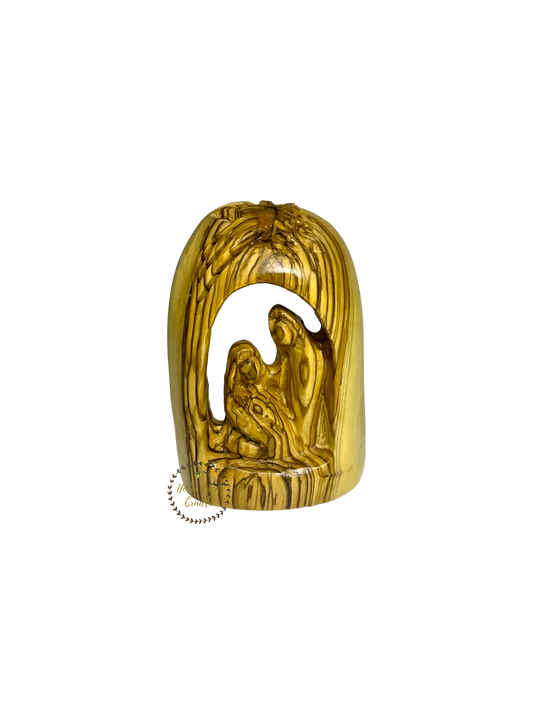 Olive Wood Holy Family in Bell Shape