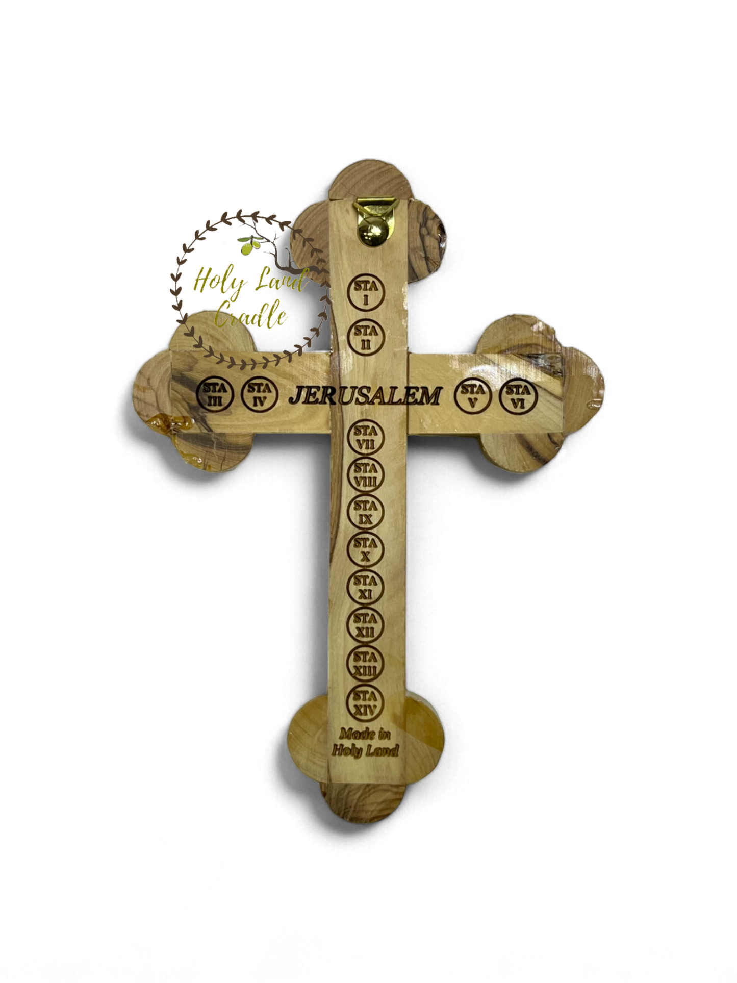 Olive Wood "Gold Bless Our Home" on a cross