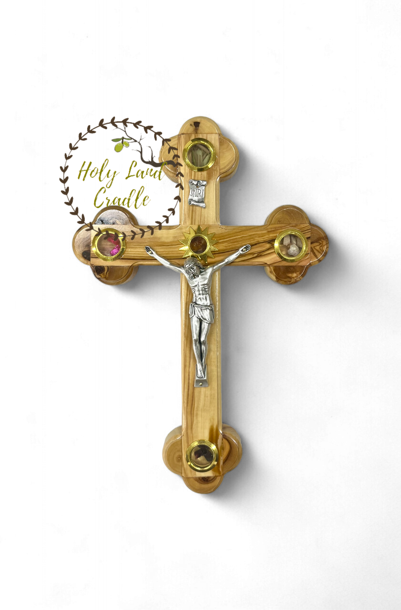 Olive Wood Cross With Corpus & 4 glasses