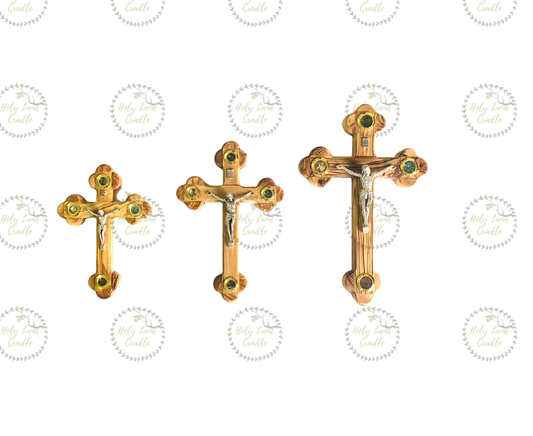 Olive Wood Cross With Corpus & 4 glasses
