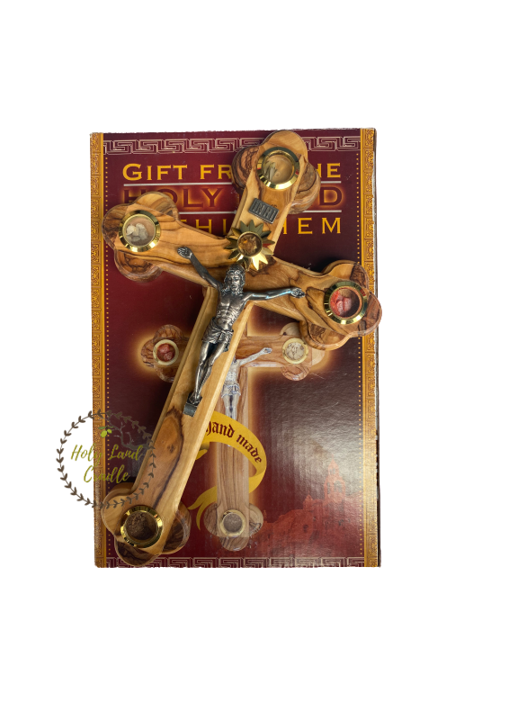 Olive Wood Cross With Corpus & 4 glasses