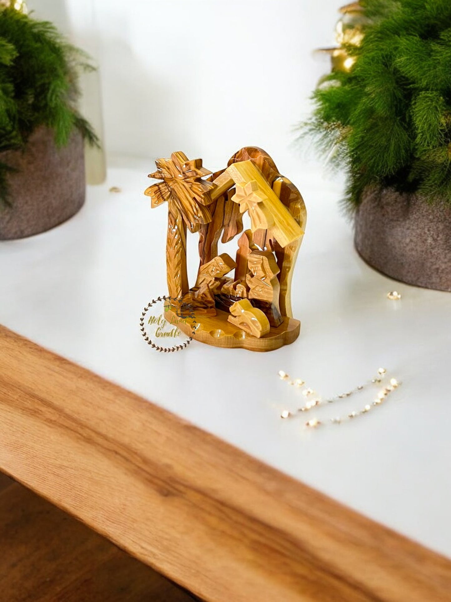 Olive Wood Candle Shaped Nativity Scene