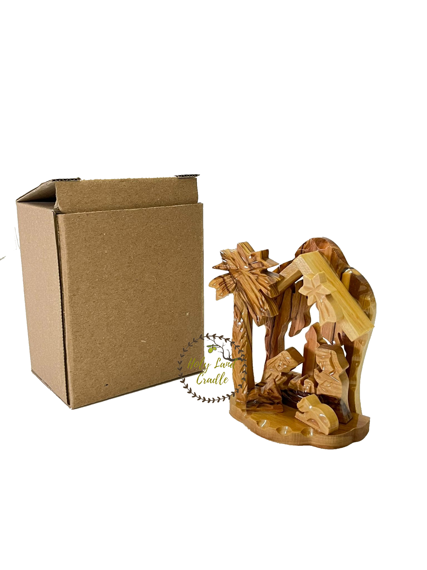 Olive Wood Candle Shaped Nativity Scene