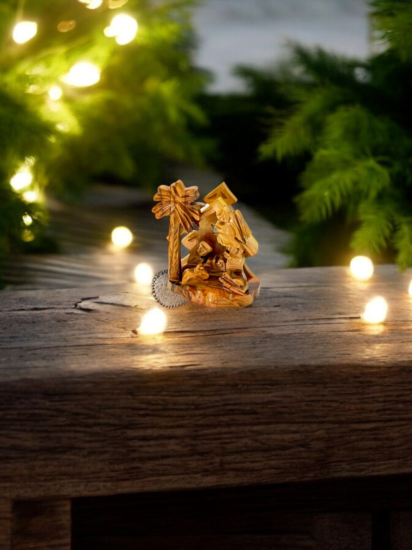 Olive Wood Christmas Tree Nativity Scene
