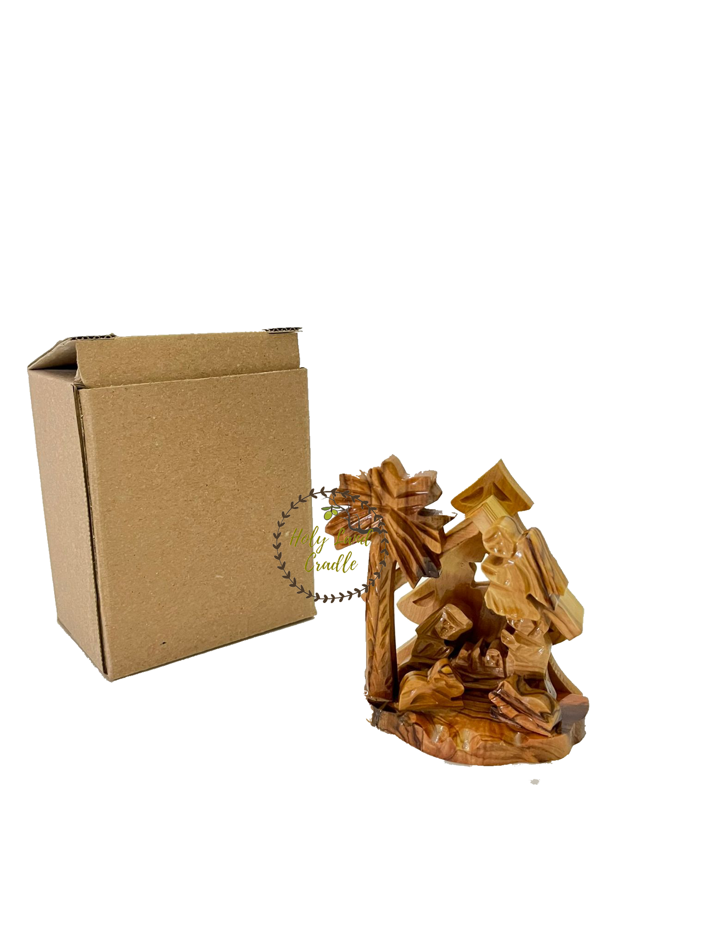 Olive Wood Christmas Tree Nativity Scene