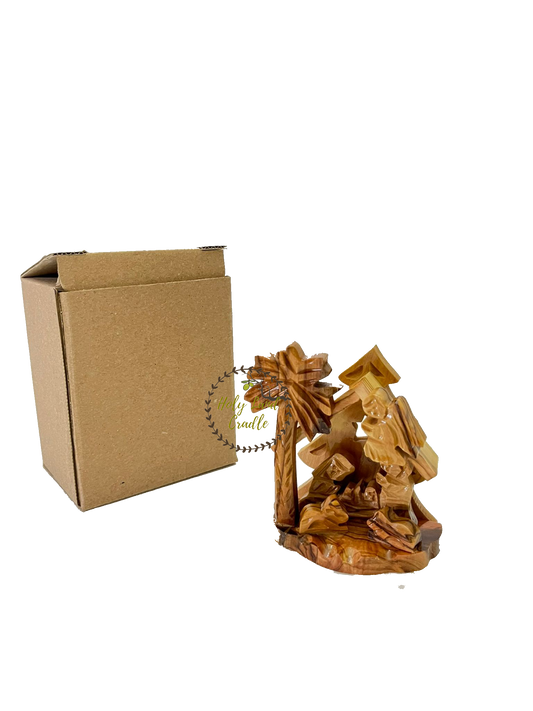 Olive Wood Christmas Tree Nativity Scene