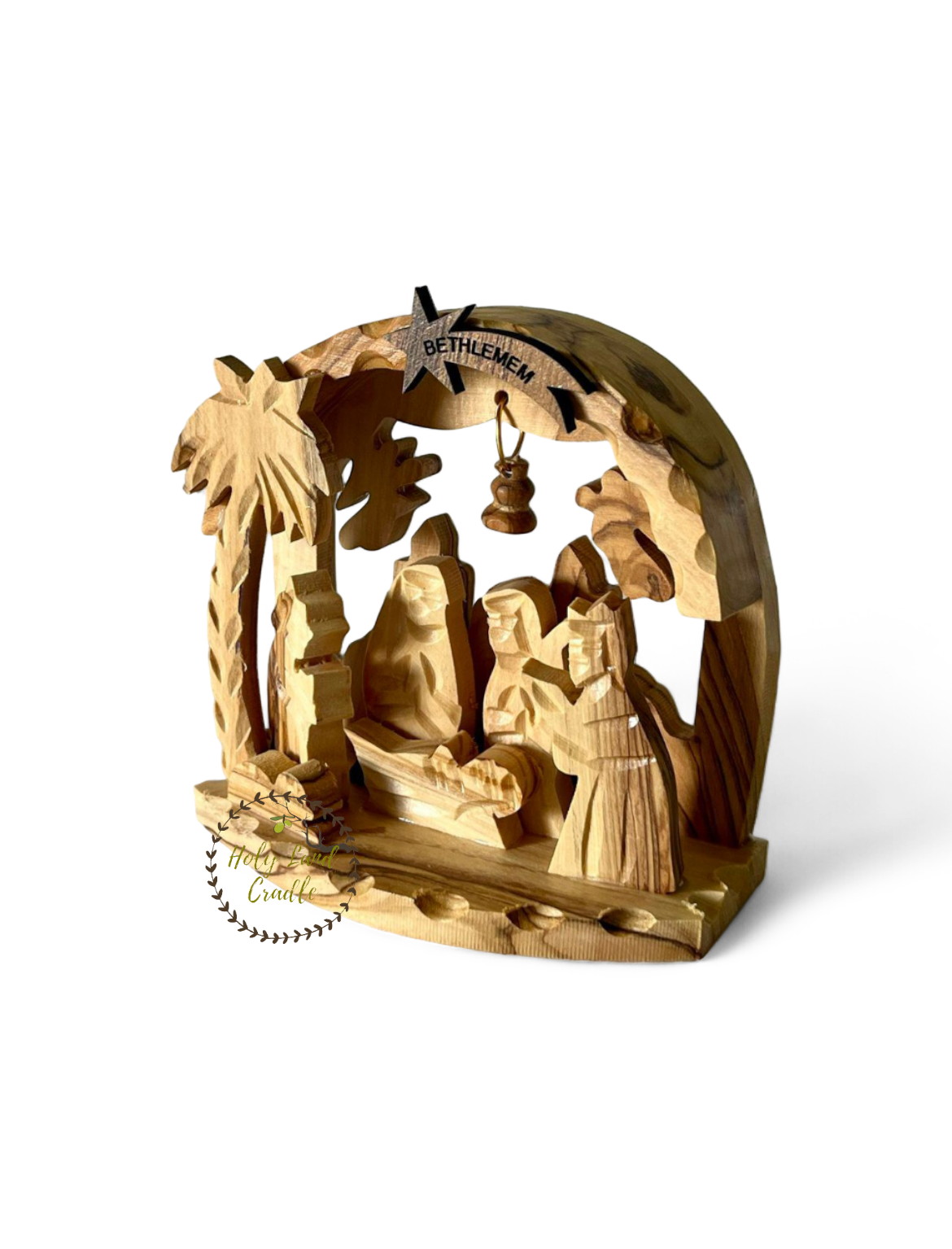 Olive Wood Church Shaped & Bell flexible Nativity Scene