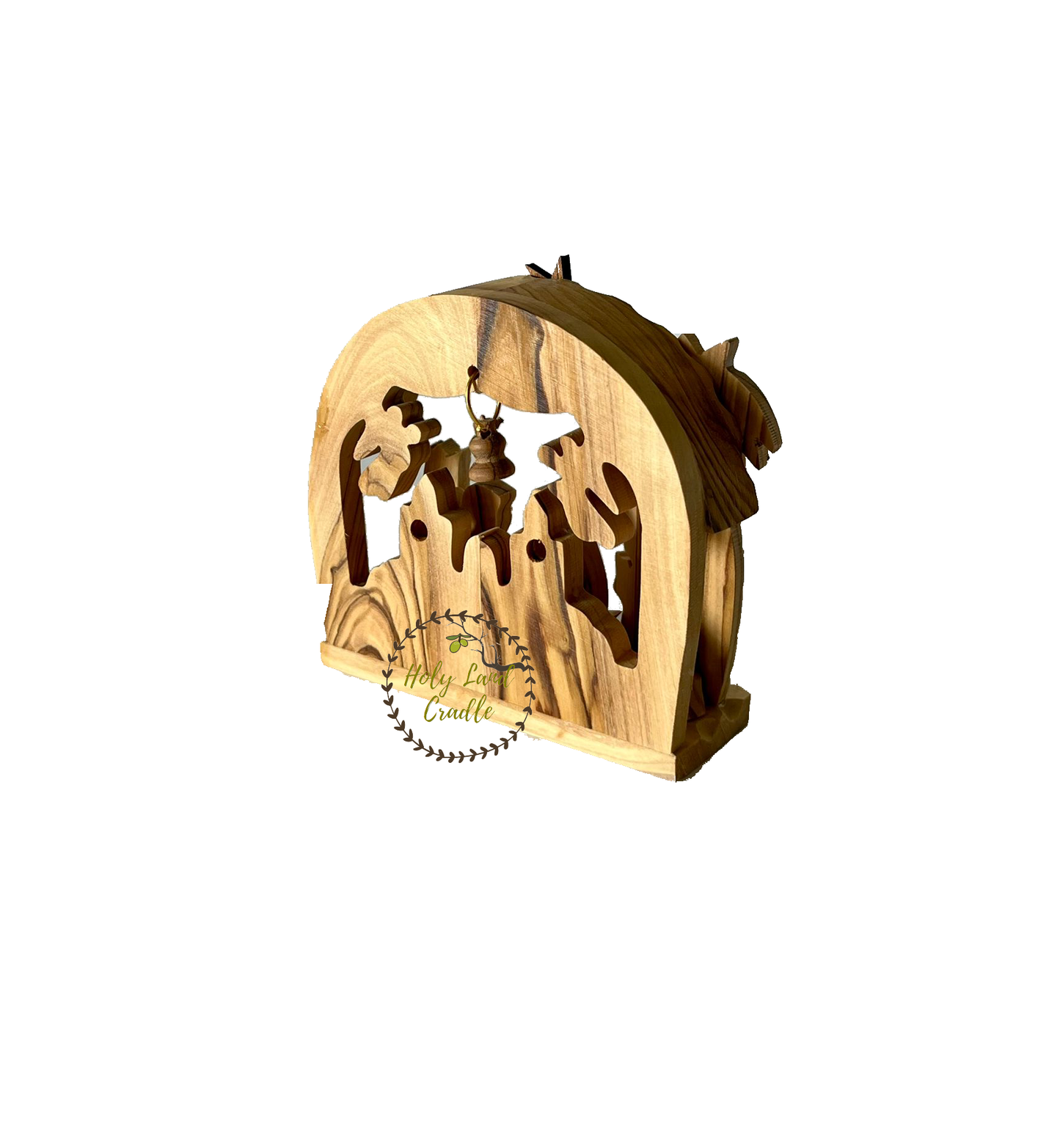 Olive Wood Church Shaped & Bell flexible Nativity Scene