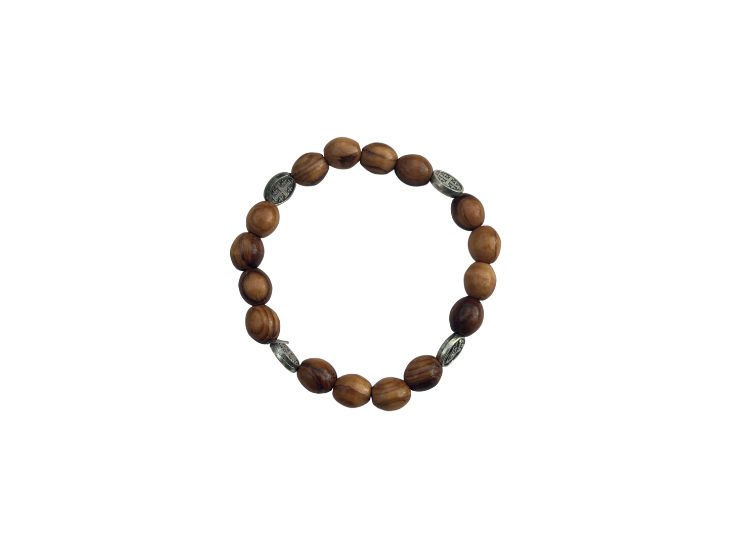 Round Olive Wood Beads and Metal Circles Bracelet