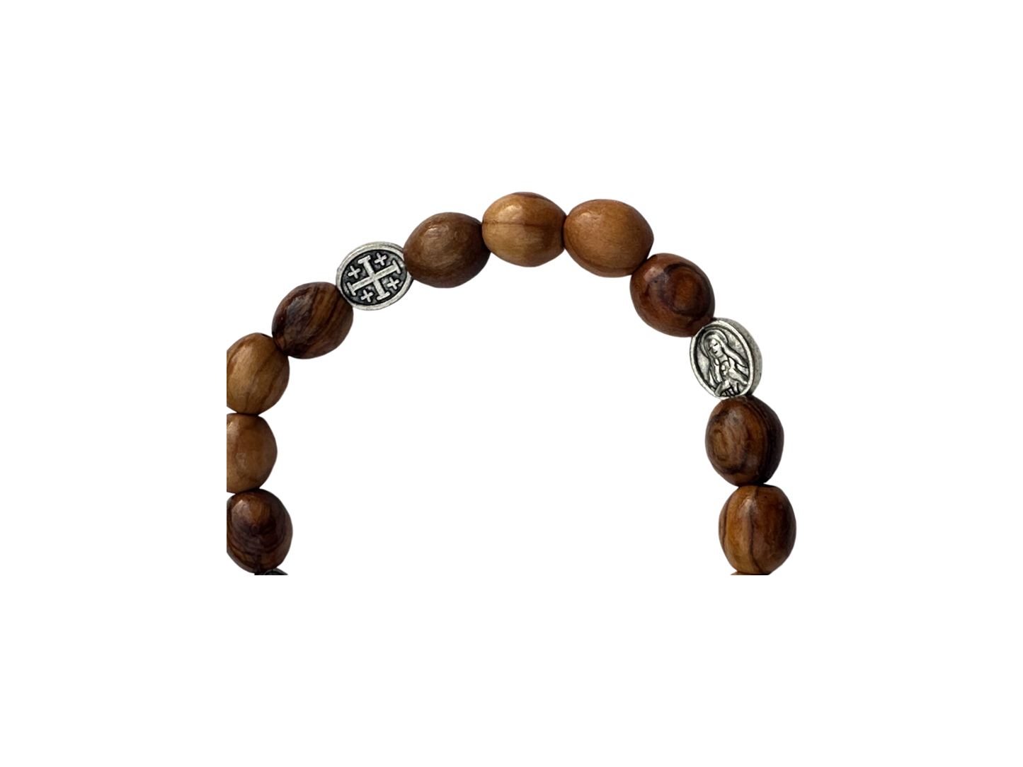 Round Olive Wood Beads and Metal Circles Bracelet