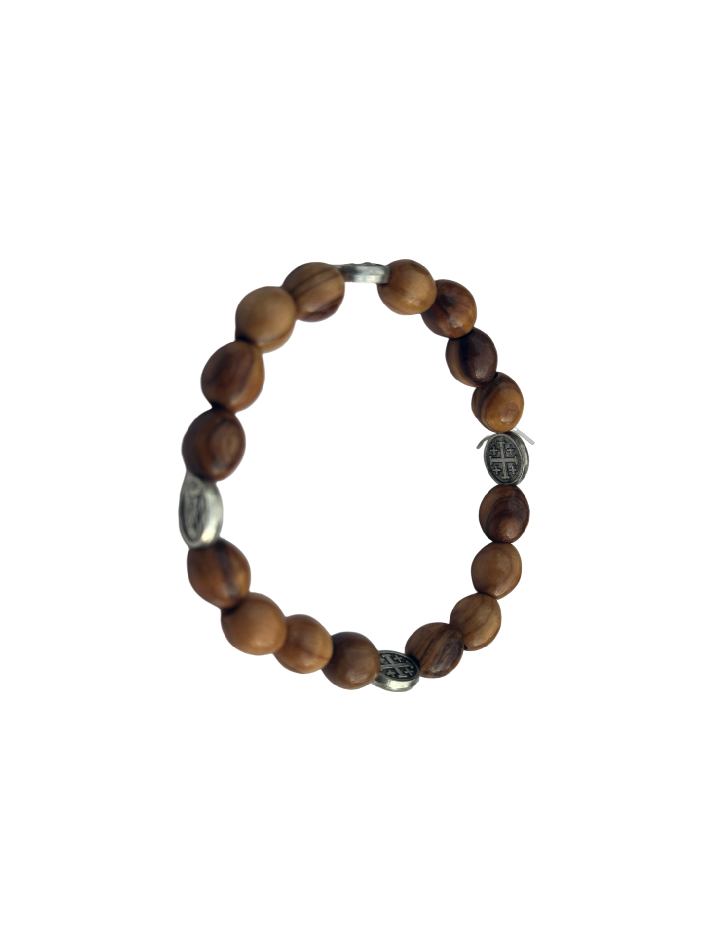 Round Olive Wood Beads and Metal Circles Bracelet
