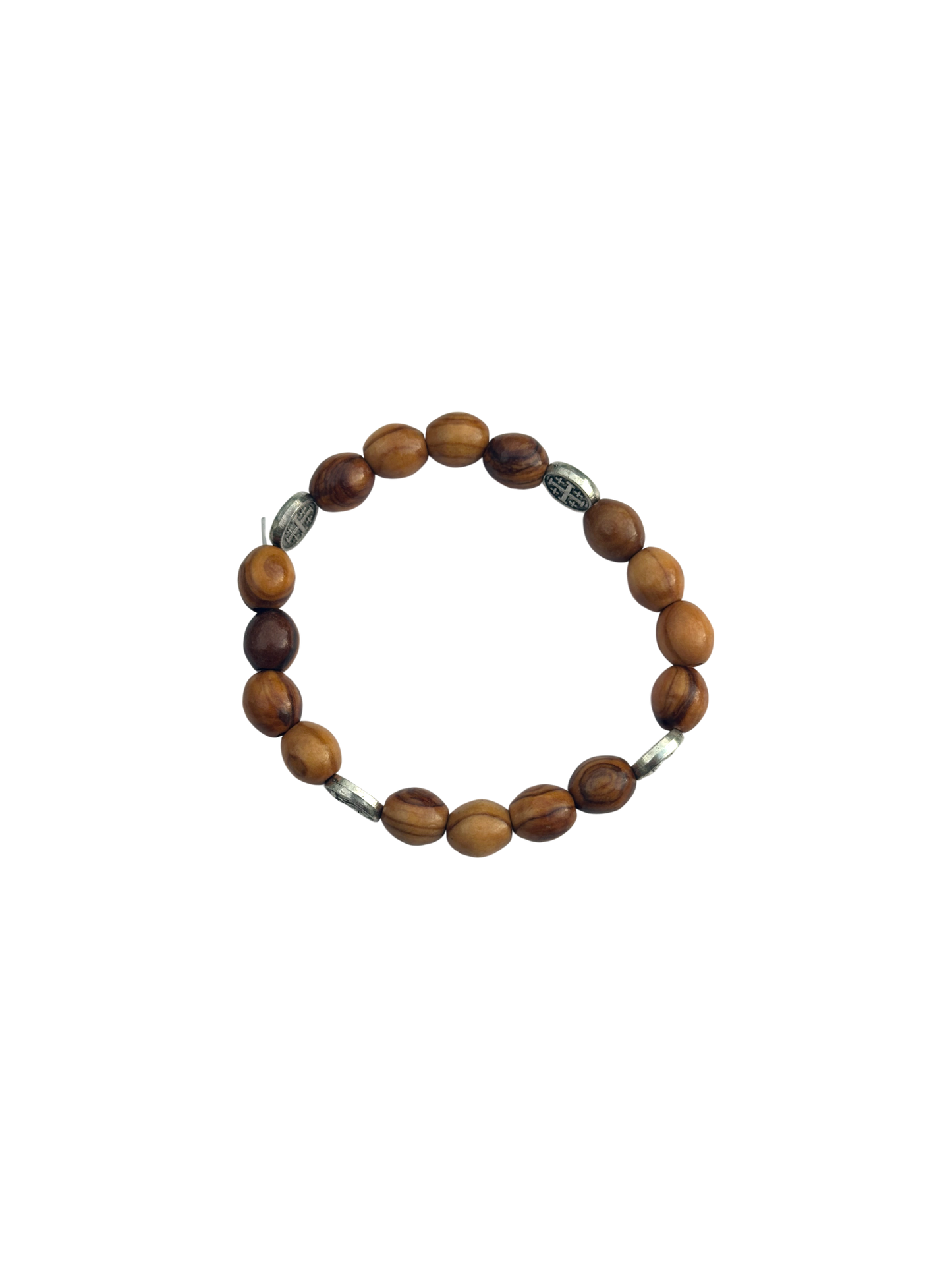 Round Olive Wood Beads and Metal Circles Bracelet