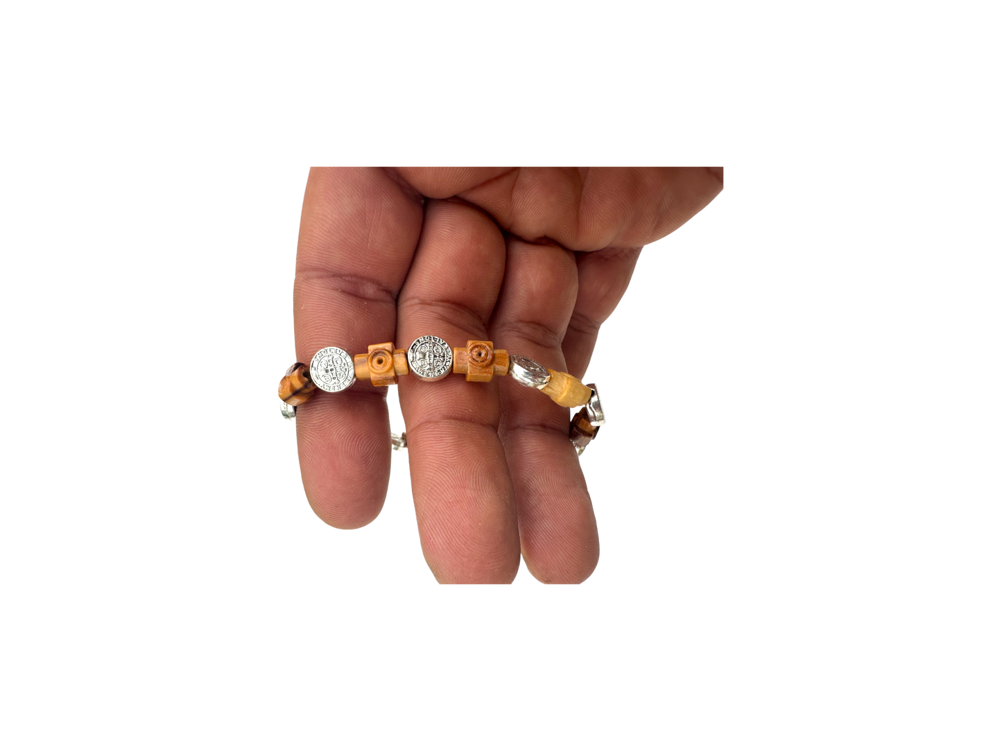 Olive Wood Cross and Sacred Icons Bracelet