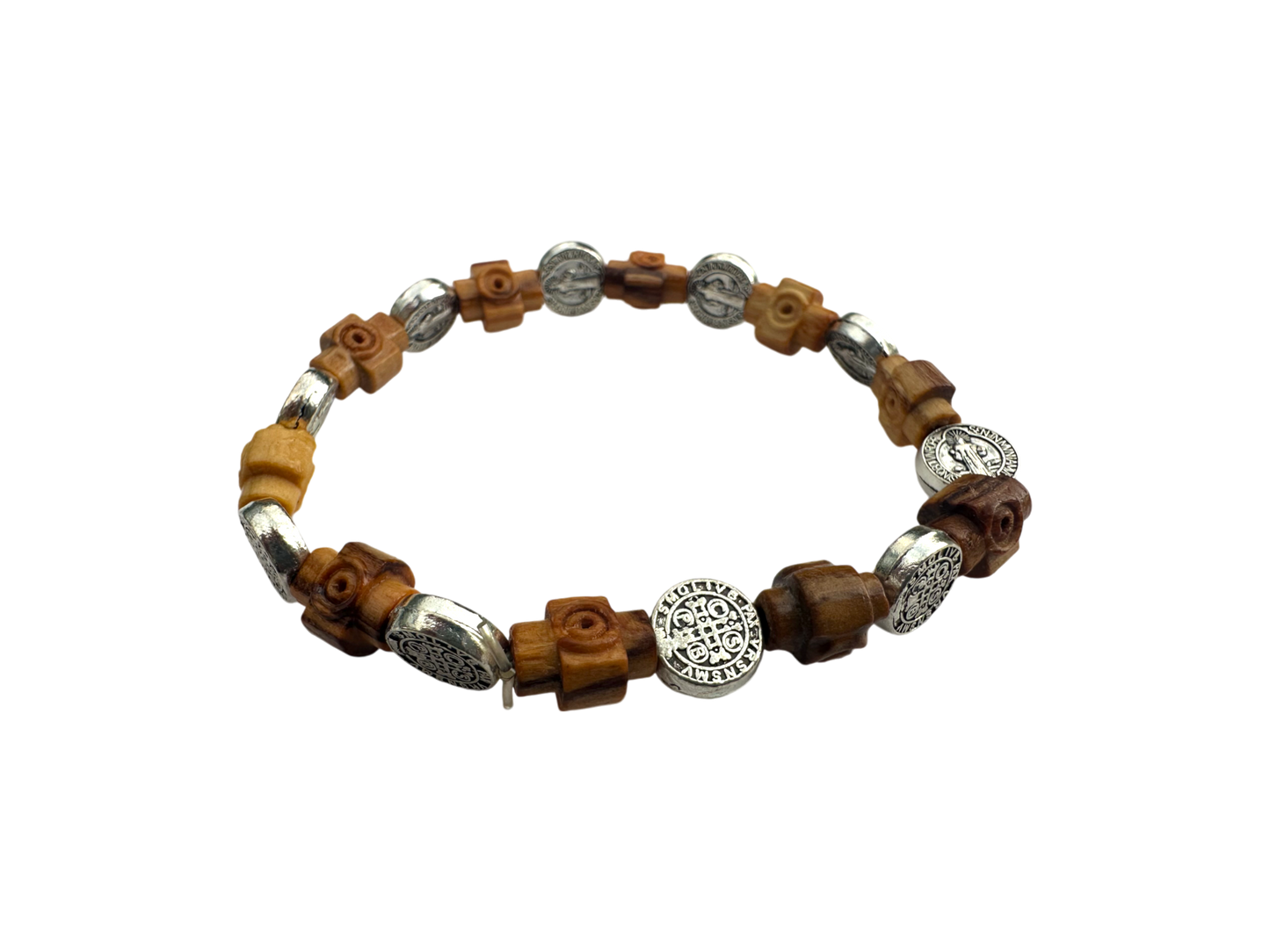 Olive Wood Cross and Sacred Icons Bracelet
